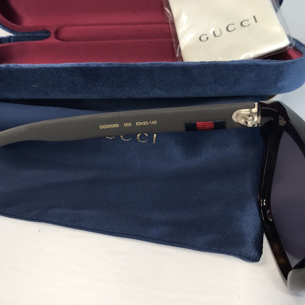 New - GUCCI  GG0008s SQUARE/RECTANGLE HAVANA BROWN BLUE FASHION DESIGNER EYEWEAR - Picture 10 of 13